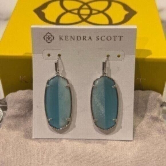 NWT Kendra Scott Elle Silver Intarsia Drop Earrings In Blue Intarsia - Picture 3 of 5